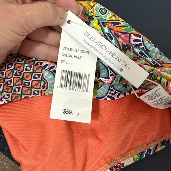 BLEU/Rod BEATTIE Women's 12 Hipster Swim Bottom Blue Orange Multi Print NWT - Picture 8 of 14